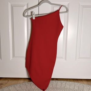 Asymmetrical One Shoulder Red Mini Dress